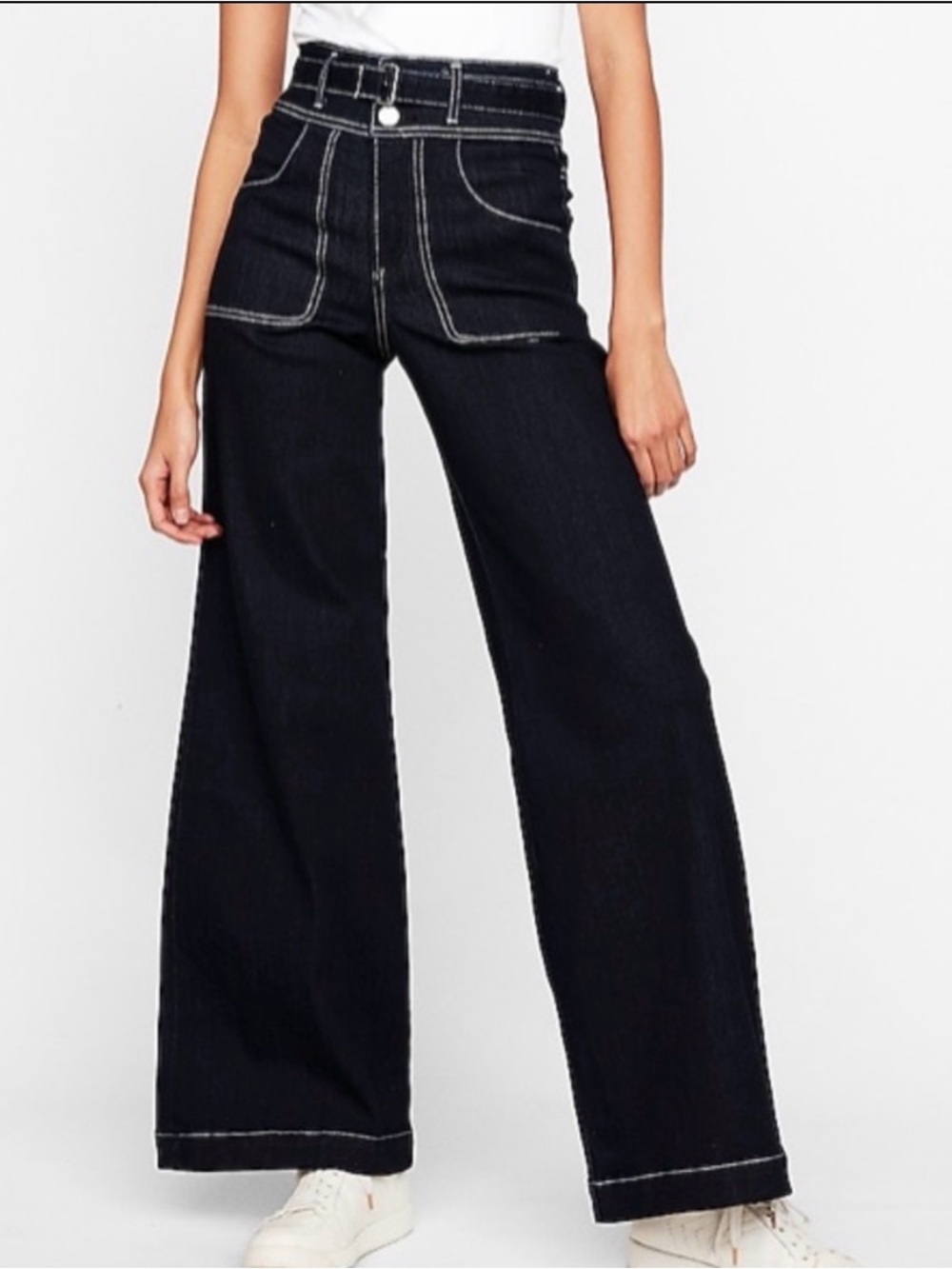 Express Super High Waisted stitch Stretch Wide Leg Jeans